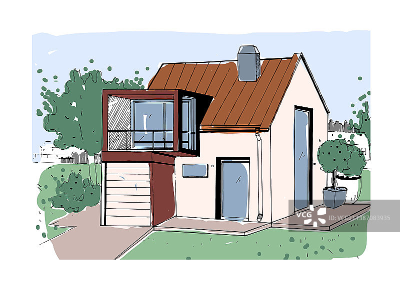 乡村房屋外观小屋立面草图图片素材