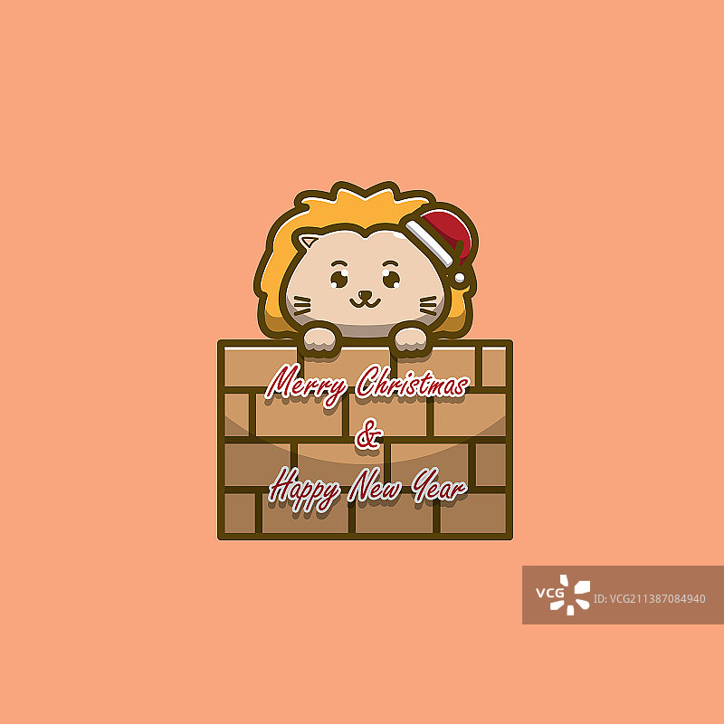 狮子祝您圣诞快乐，新年快乐图片素材