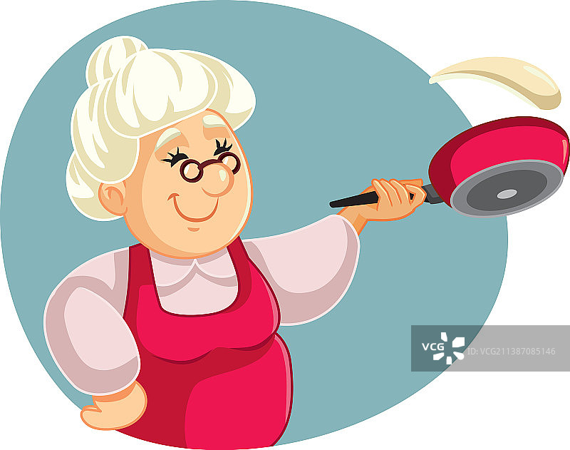 制作煎饼的微笑卡通奶奶图片素材