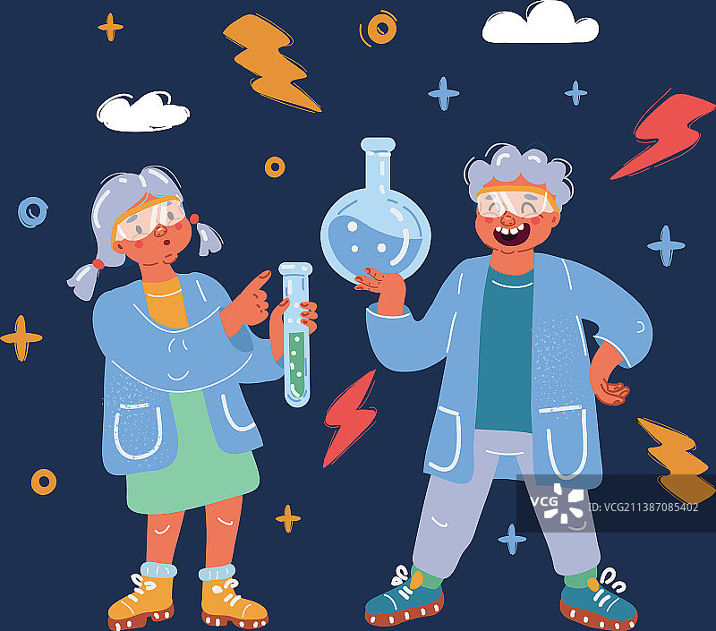 深色背景下的儿童科学家图片素材