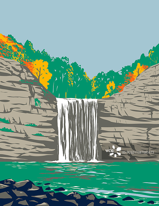 凯恩河上游的秋溪瀑布州立度假公园图片素材