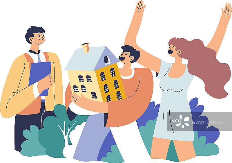 快乐的夫妇购买公寓，签订房地产协议图片素材