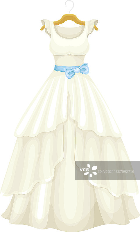 挂在衣架上的白色长款腰带婚纱图片素材