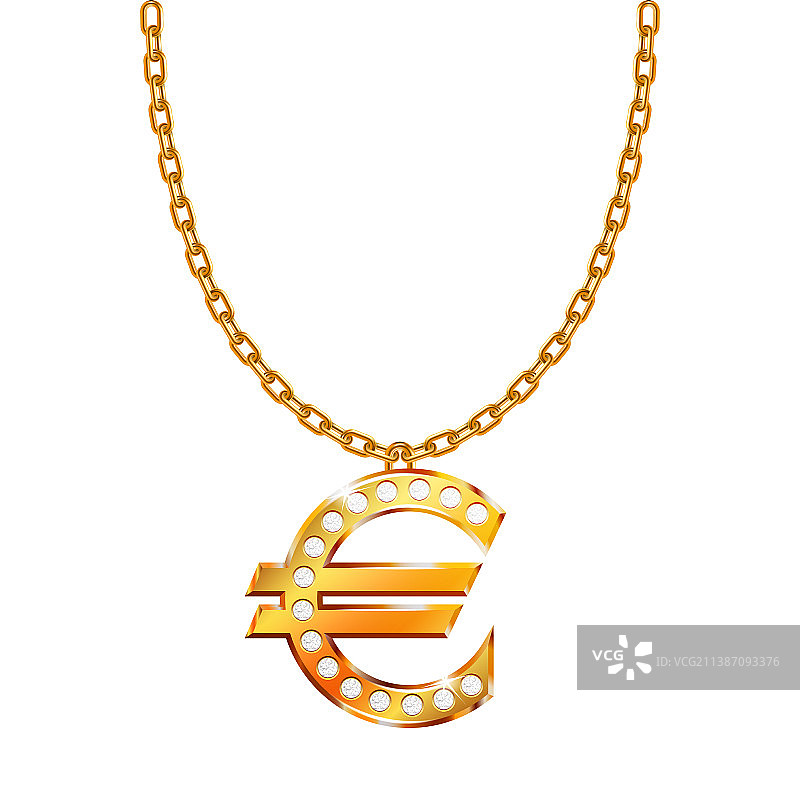带欧元符号的金色项链图片素材