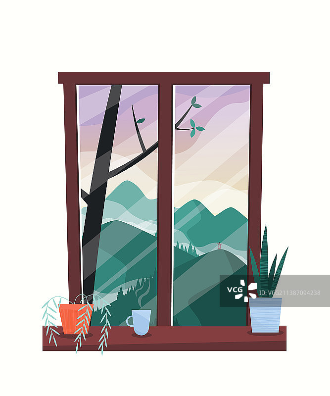 窗外山景图片素材