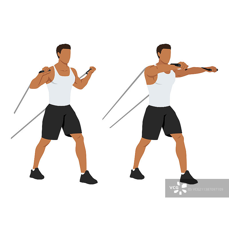 阻力带胸前推举运动扁平图片素材