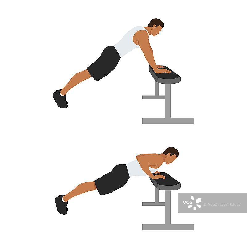 胸部锻炼斜坡俯卧撑扁平设计图片素材