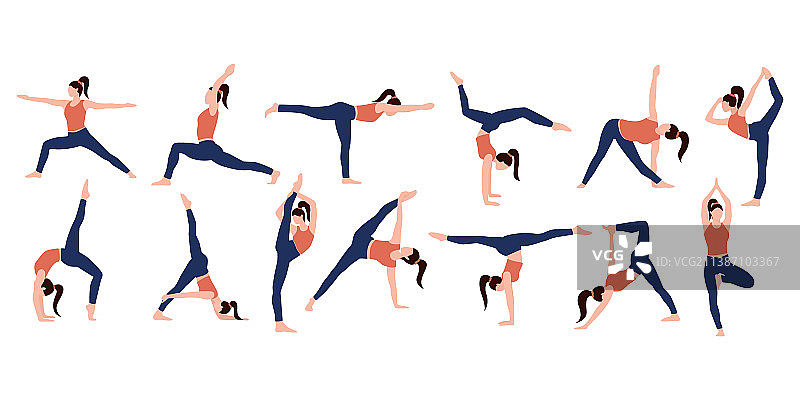 白色背景上的瑜伽姿势套装图片素材