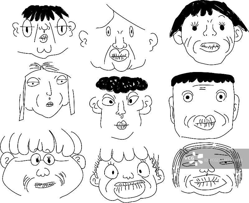 单色趣味叔叔阿姨面部合集图片素材