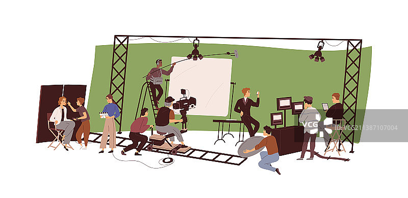 电影制作过程中的导演、摄影师和演员图片素材