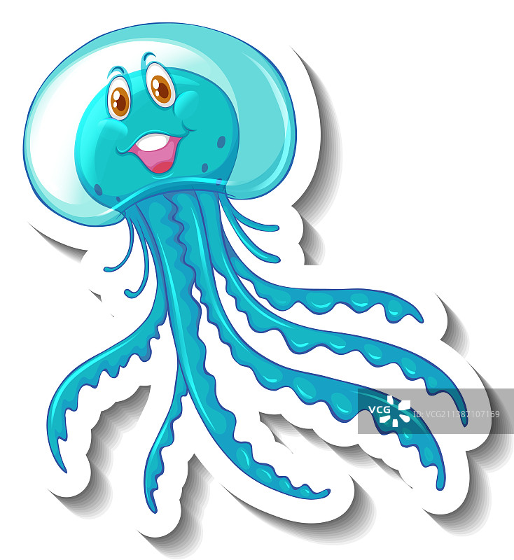 可爱的水母卡通贴纸模板图片素材