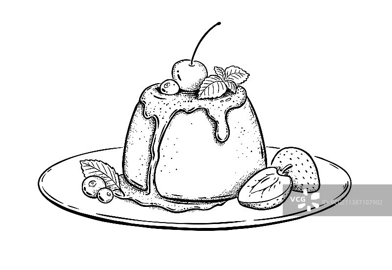 盘子上的意式奶冻图片素材