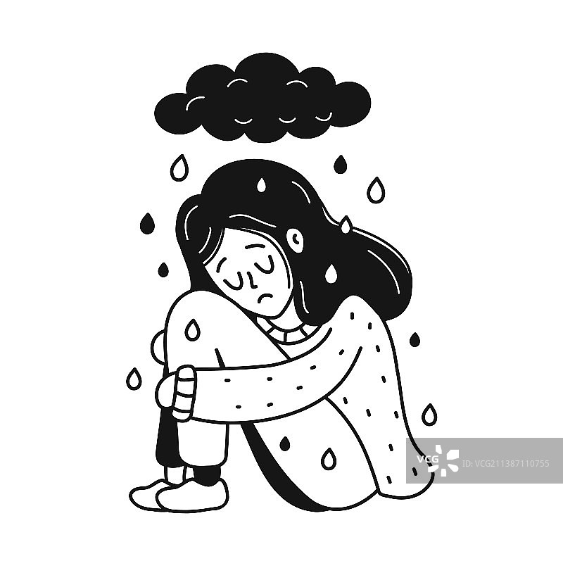 坐在角落里悲伤沮丧的年轻女人图片素材