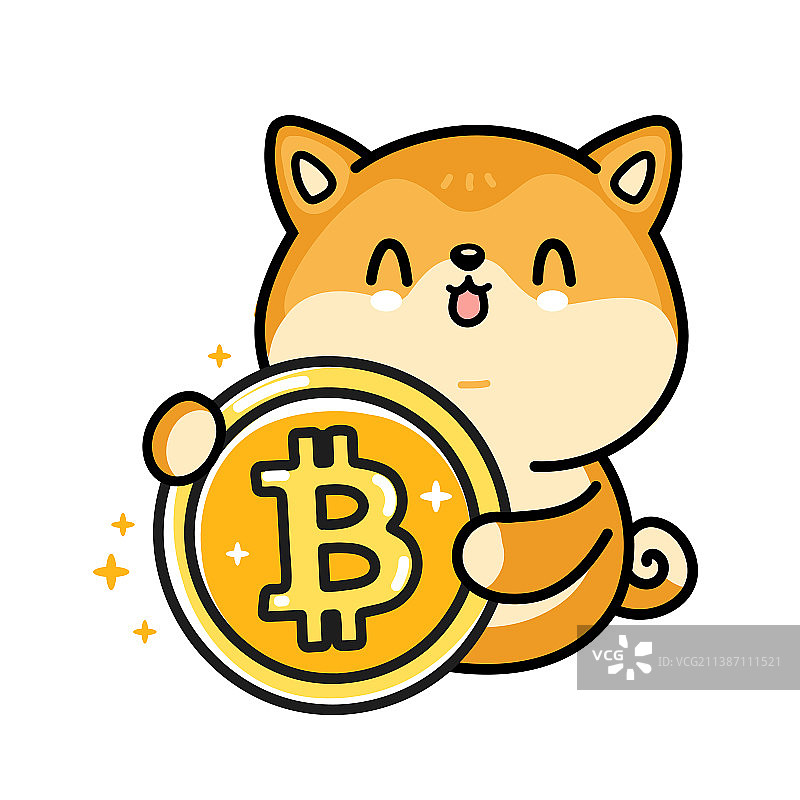 拿着比特币的可爱秋田犬图片素材