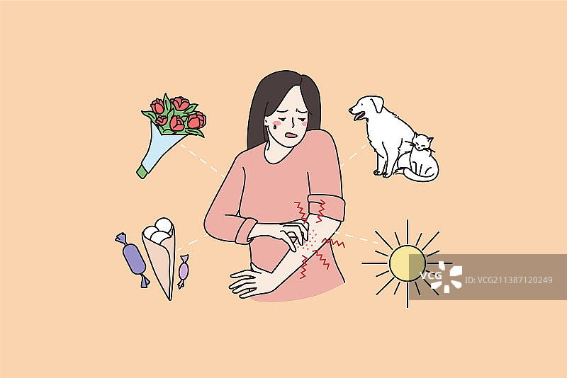 因过敏而皮肤瘙痒的不健康女人图片素材