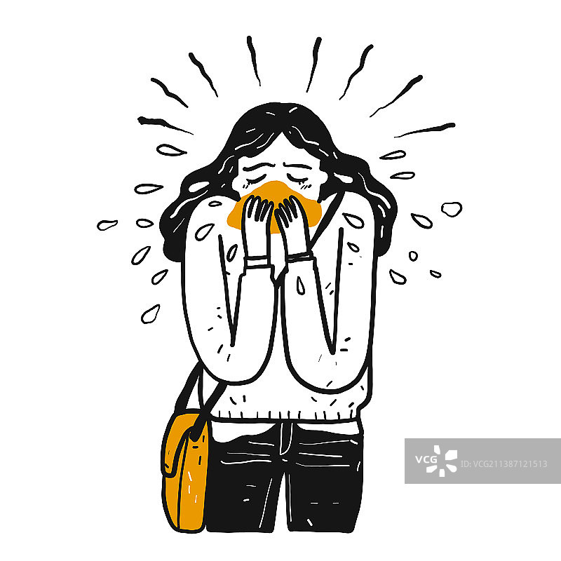 生病的女孩在打喷嚏图片素材