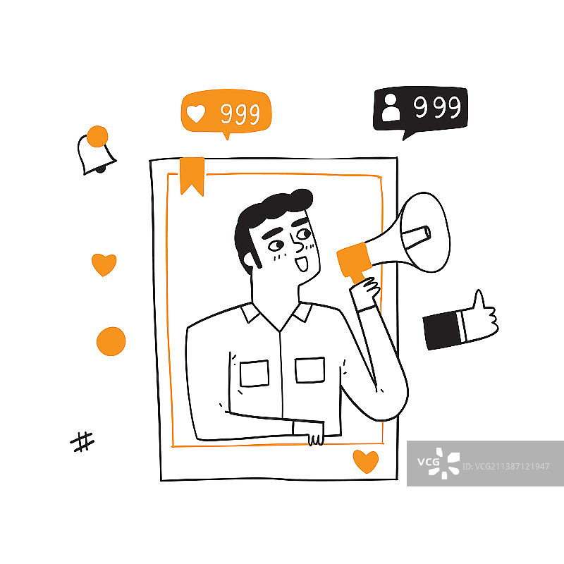 社交媒体网络概念与扩音器的男人图片素材