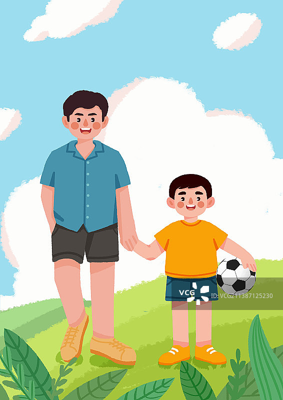 父亲节，儿童节，爸爸陪孩子在公园玩足球图片素材