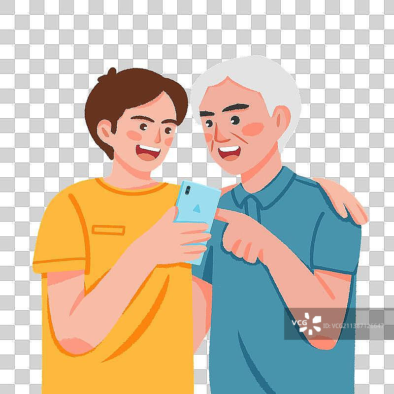 儿子在教父亲如何用手机图片素材