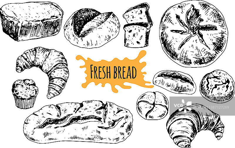 烘焙背景线性图形面包图片素材