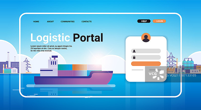 海港集装箱船装载网站登录页面图片素材