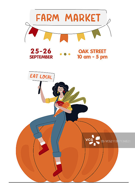 农贸市场banner：南瓜上的农妇图片素材