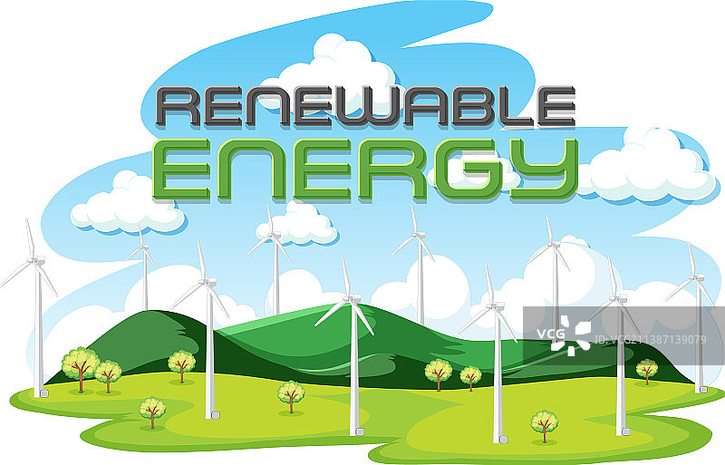 风力涡轮机产生的绿色能源图片素材