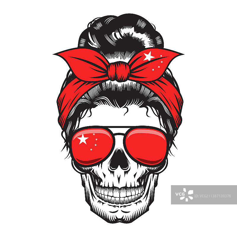 骷髅妈妈中国风头带白色背景图片素材