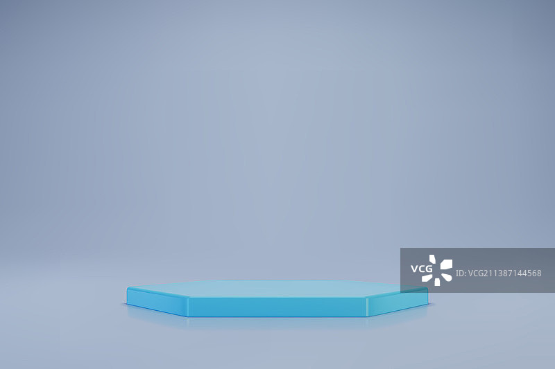 粉彩背景上的浅蓝色六边形3D展台图片素材