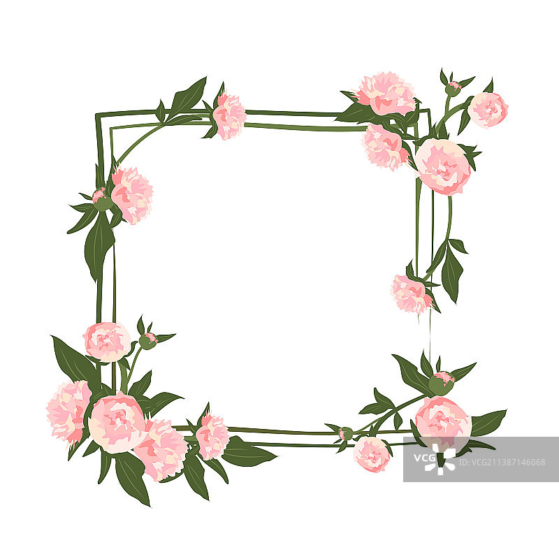 可爱的粉色牡丹花方形花环图片素材