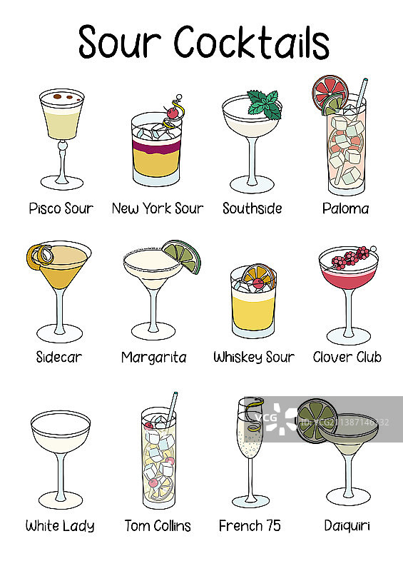 经典酸味鸡尾酒合集图片素材