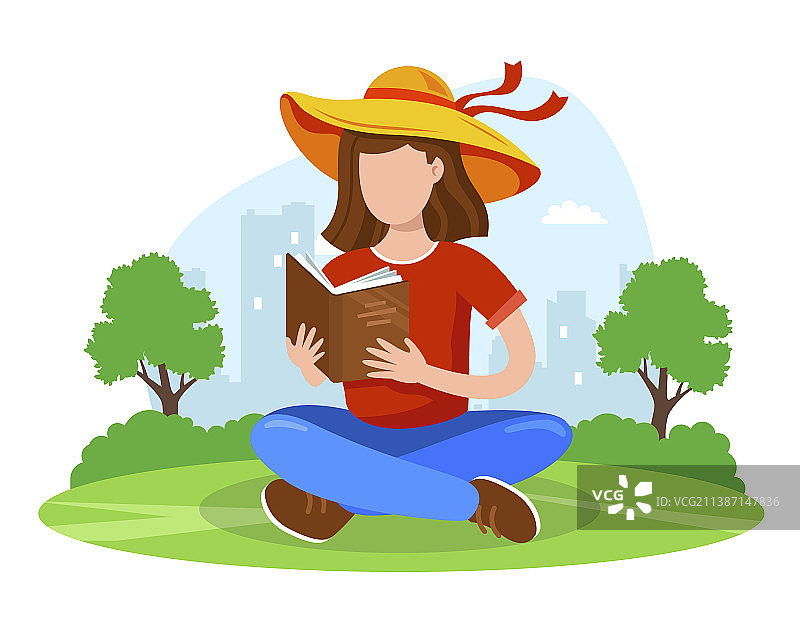 坐在公园里看书的女孩图片素材