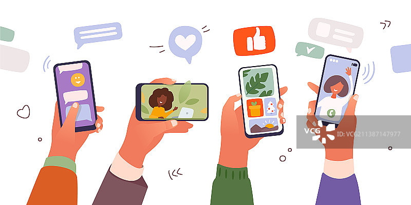 男孩和女孩拿着智能手机聊天图片素材