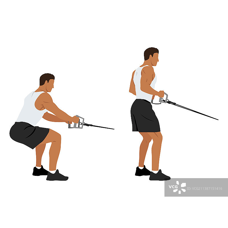 男人做钢索深蹲划船练习图片素材