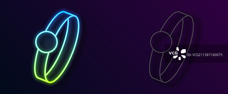 发光的霓虹灯线条：钻石订婚戒指图标图片素材