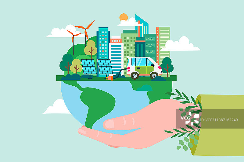 新能源低碳环保主题插画图片素材