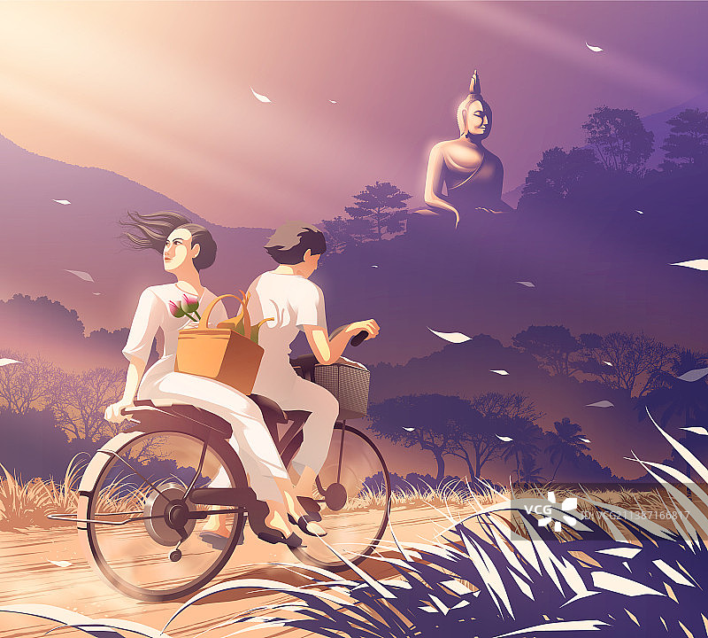 一对骑自行车修行的人图片素材