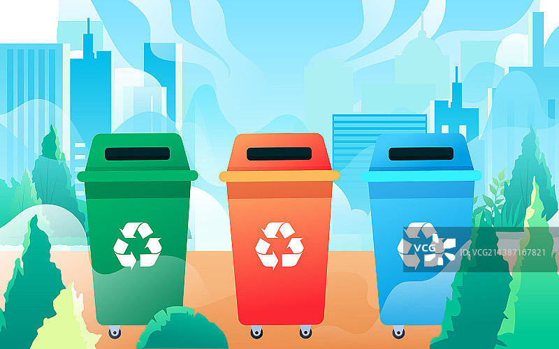 垃圾分类归类环保环境保护生活方式自然背景渐变矢量插画图片素材