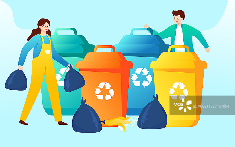 垃圾分类归类环保环境保护生活方式自然背景渐变矢量插画图片素材