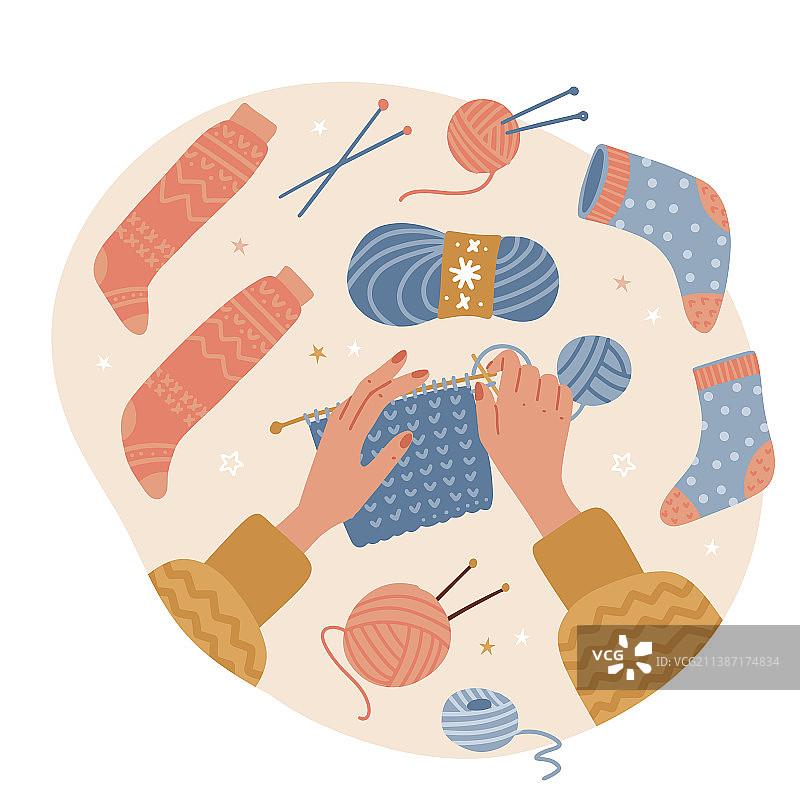 女性双手针织过程顶视图图片素材