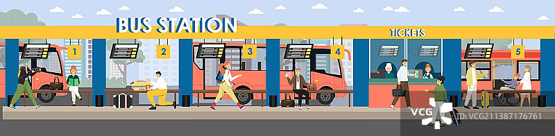 乘客在公交车站购票等候图片素材