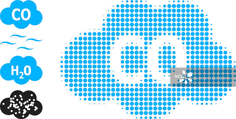 点状半色调一氧化碳图标和原始图片素材