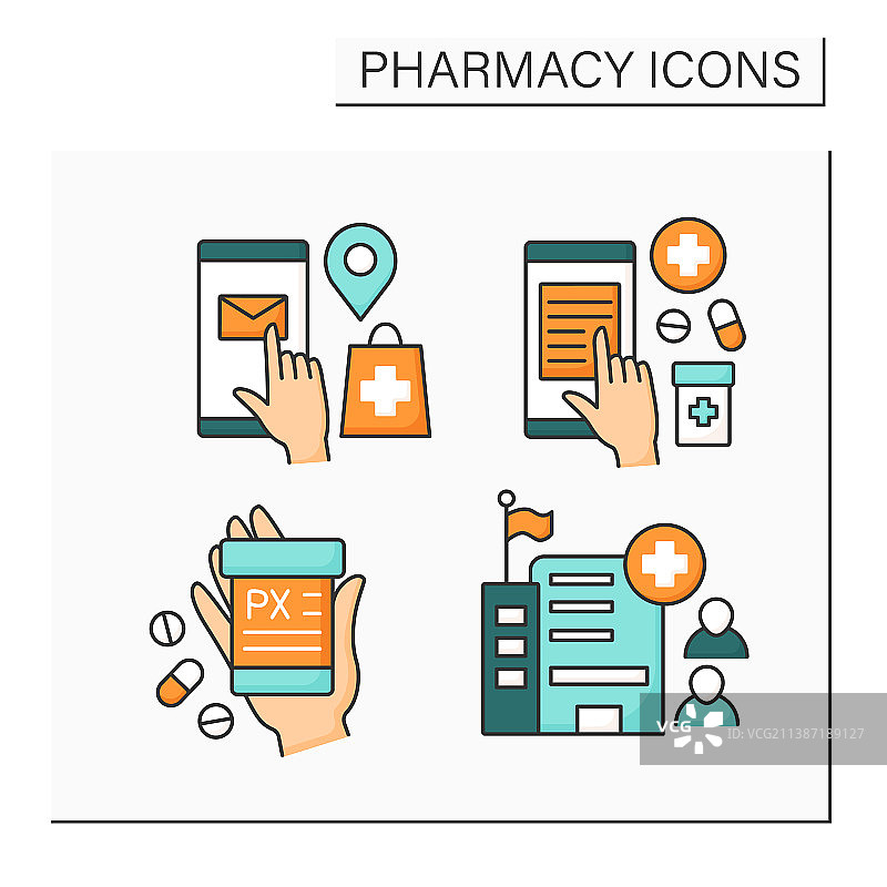 药房彩色图标集图片素材