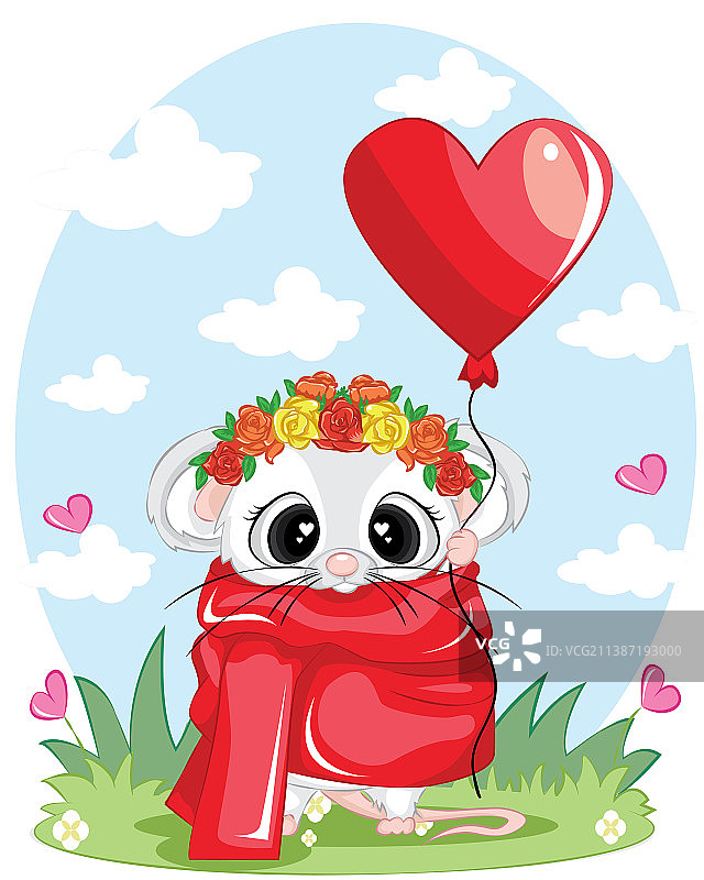 爪子里拿着心形气球的可爱老鼠图片素材