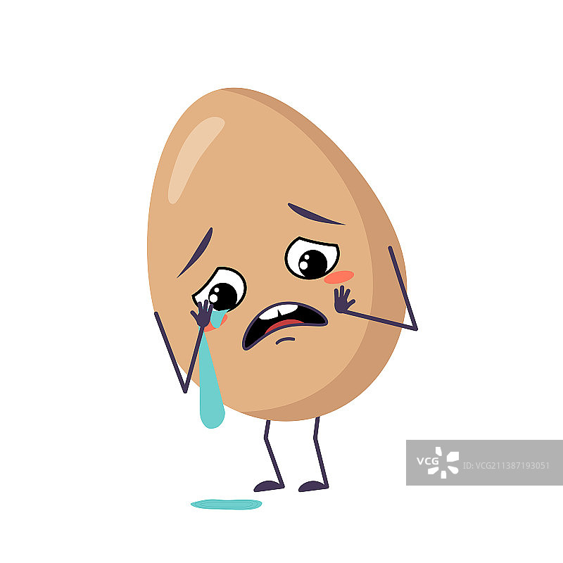 带有哭泣和眼泪表情的可爱彩蛋角色图片素材