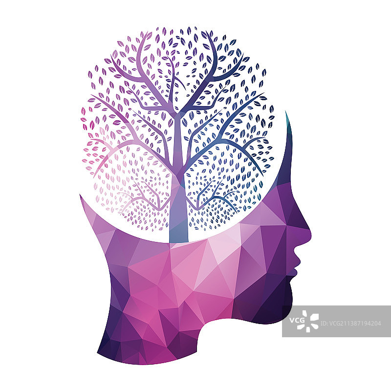 女人头部大脑树标志概念图片素材