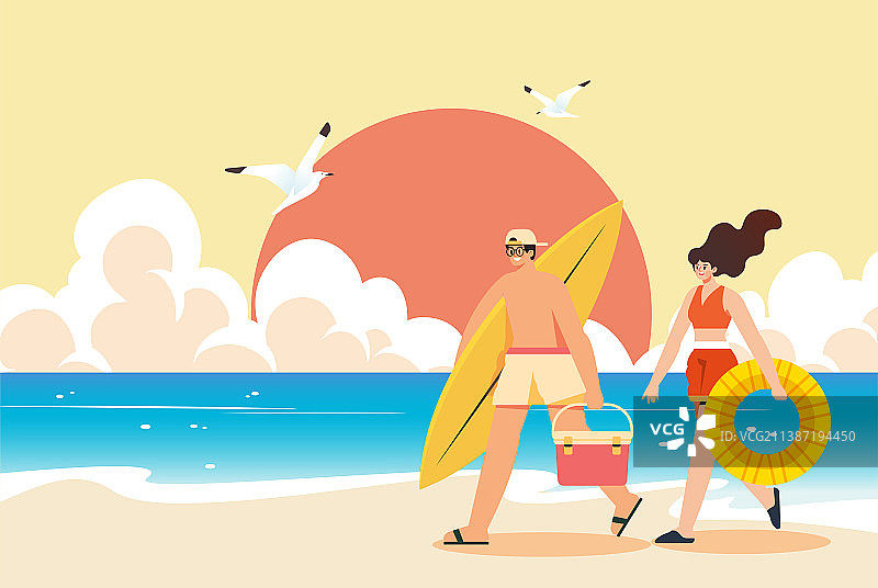 海边度假运动插画图片素材