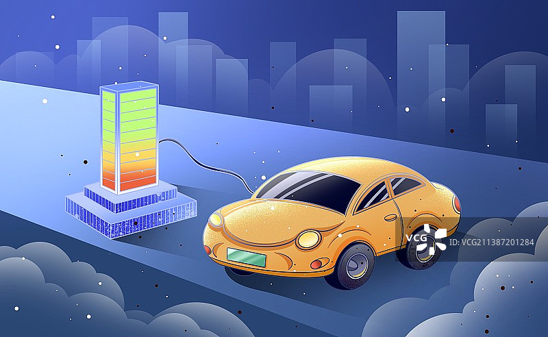 新能源汽车和充电桩插画图片素材