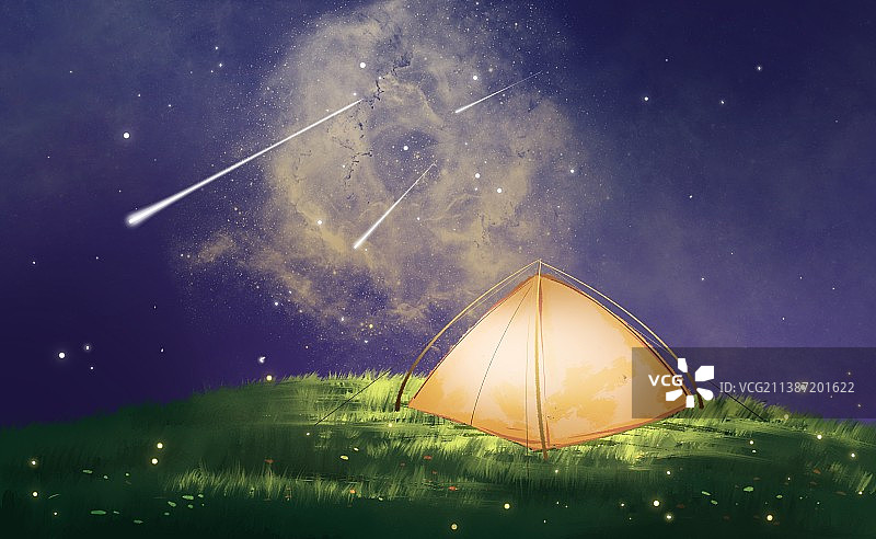 夏天夜晚露营星空插画图片素材