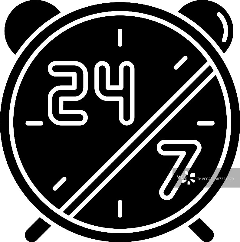 24小时7天服务黑色标志闹钟图标图片素材